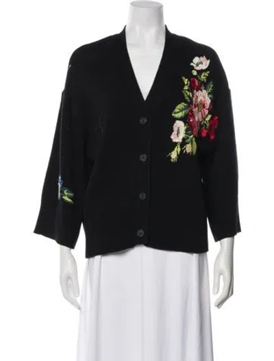 Pre-owned Staud Floral Print V-neck Sweater In Black