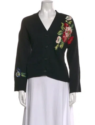 Pre-owned Staud Floral Print V-neck Sweater In Black