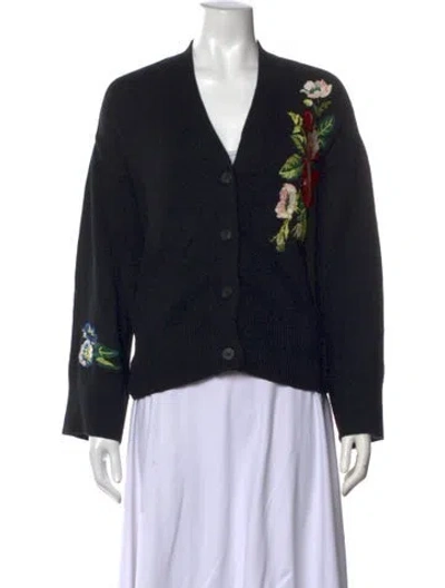 Pre-owned Staud Floral Print V-neck Sweater In Black