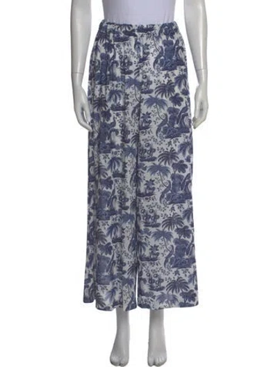 Pre-owned Staud Floral Print Wide Leg Pants In Blue