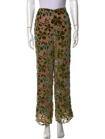 Pre-owned Staud Floral Print Wide Leg Pants In Green