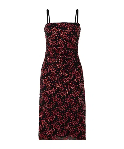 Staud Florentina Embellished Ruched Tulle Midi Dress In Red