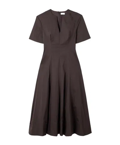 Staud Frances Cotton-blend Poplin Midi Dress In Brown