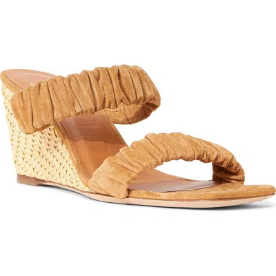 Staud Frankie Ruched Wedge Sandal In Cashew Natural