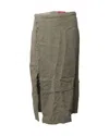 Staud Frayed Midi Skirt In Green Linen In Green
