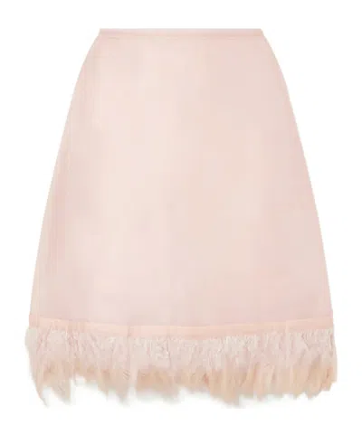 Staud Frayed Silk Midi Skirt In Pink