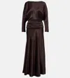 Staud Freda Ruched Silk-blend Gown In Brown