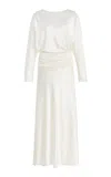 Staud Freda Ruched Silk Maxi Dress In White