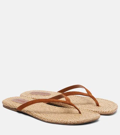 Staud Freja Thong Raffia And Suede Sandals In Brown
