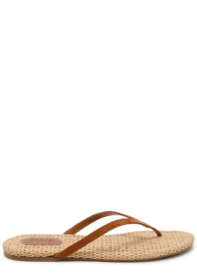 Staud Freja Thong Raffia And Suede Sandals In Brown