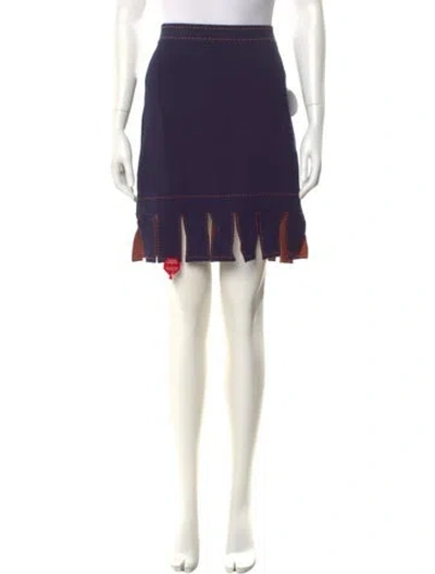 Pre-owned Staud Fringe Trim Accent Knee-length Skirt W/ Tags In Blue