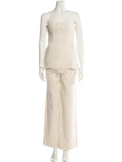 Pre-owned Staud Fringe Trim Accent Pant Set In Neutral