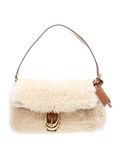 Pre-owned Staud Fur Shoulder Bag In Neutrals