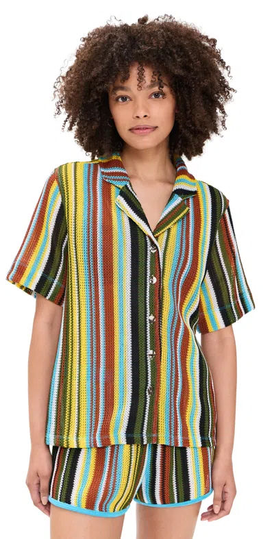 Staud Gabi Button Down Shirt Skate Stripe In Multi