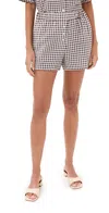 Staud Gabi Shorts Dark Chocolate Gingham In Dark Chocolate Gingham