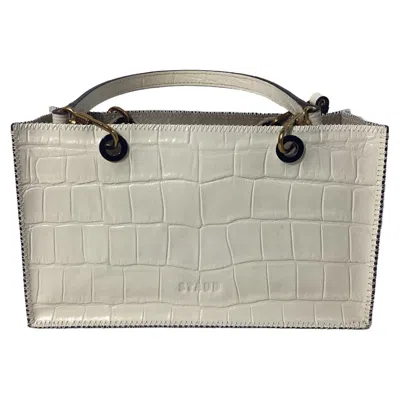 Staud Gemma Croc Embossed Shoulder Bag In White Leather