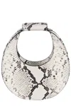 Staud Goodnight Moon Snakeskin Top-handle Tote Bag In White
