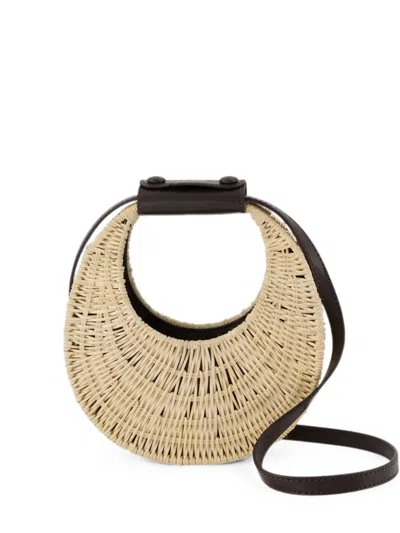 Staud Good Night Moon Wicker Clutch Bag In Neutral