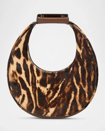 Staud Goodnight Moon Leopard Faux Hair Top-handle Bag In Ocelotcacao