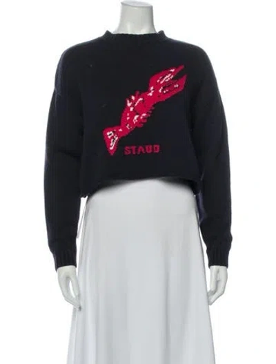 Pre-owned Staud Graphic Print Crew Neck Crop Top In Blue