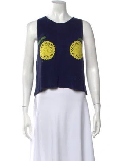 Pre-owned Staud Graphic Print Crew Neck Sweater In Blue