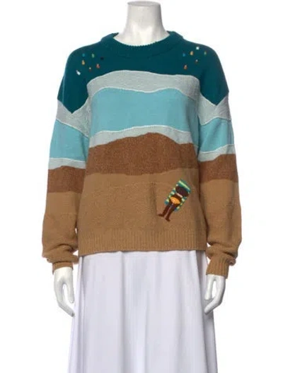 Pre-owned Staud Graphic Print Crew Neck Sweater In Blue