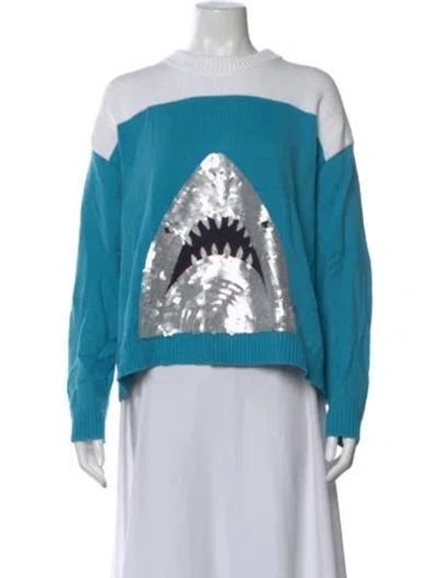 Pre-owned Staud Graphic Print Crew Neck Sweater W/ Tags In Blue