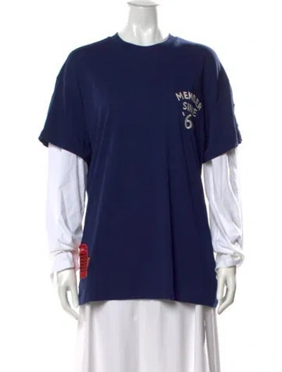 Pre-owned Staud Graphic Print Crew Neck T-shirt W/ Tags In Blue