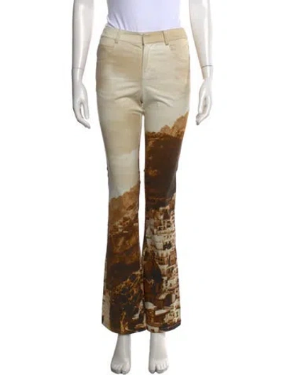 Pre-owned Staud Graphic Print Flared Pants In Yellow
