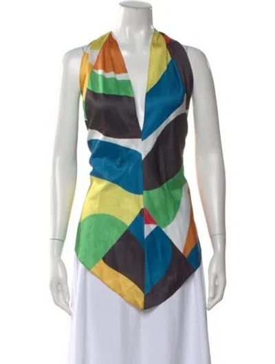 Pre-owned Staud Graphic Print Halterneck Top In Yellow