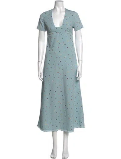 Pre-owned Staud Graphic Print Long Dress In Blue