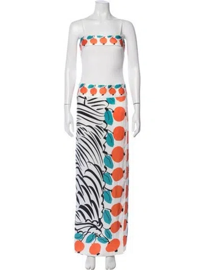 Pre-owned Staud Graphic Print Long Dress In White