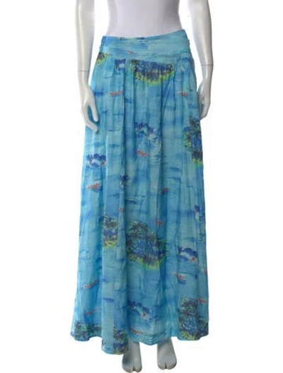 Pre-owned Staud Graphic Print Long Skirt W/ Tags In Blue