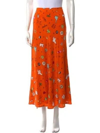 Pre-owned Staud Graphic Print Long Skirt W/ Tags In Orange