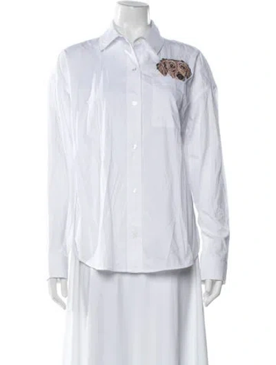 Pre-owned Staud Graphic Print Long Sleeve Button-up Top W/ Tags In White
