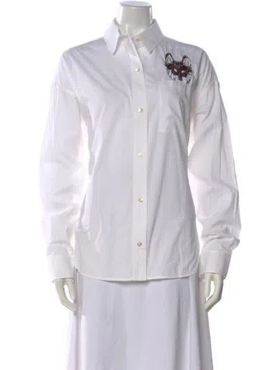 Pre-owned Staud Graphic Print Long Sleeve Button-up Top In White