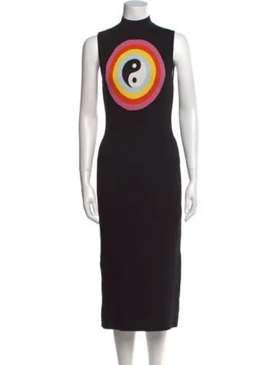 Pre-owned Staud Graphic Print Midi Length Dress In Black