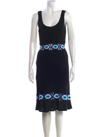 Pre-owned Staud Graphic Print Midi Length Dress In Black