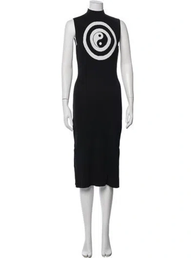 Pre-owned Staud Graphic Print Midi Length Dress In Black/white