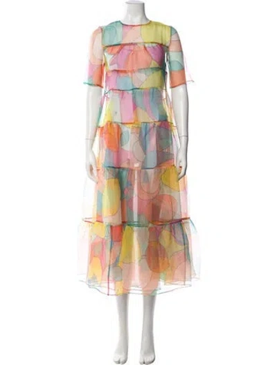 Pre-owned Staud Graphic Print Midi Length Dress In Orange