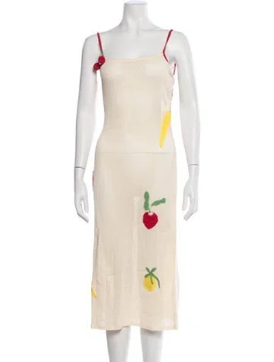 Pre-owned Staud Graphic Print Midi Length Dress W/ Tags In Neutral