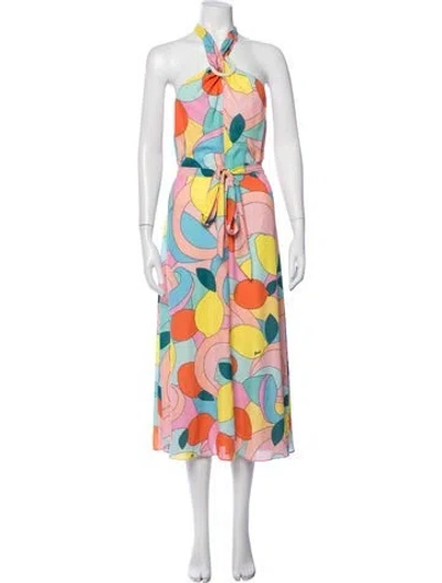 Pre-owned Staud Graphic Print Midi Length Dress In Yellow