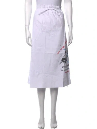Pre-owned Staud Graphic Print Midi Length Skirt W/ Tags In White