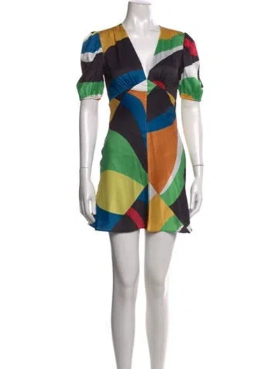 Pre-owned Staud Graphic Print Mini Dress In Black