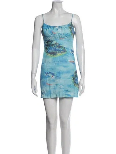 Pre-owned Staud Graphic Print Mini Dress In Blue
