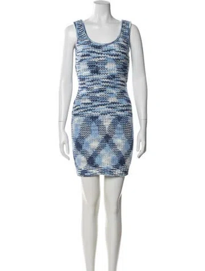 Pre-owned Staud Graphic Print Mini Dress W/ Tags In Blue