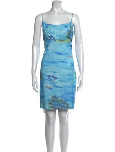 Pre-owned Staud Graphic Print Mini Dress W/ Tags In Blue