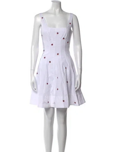 Pre-owned Staud Graphic Print Mini Dress In White