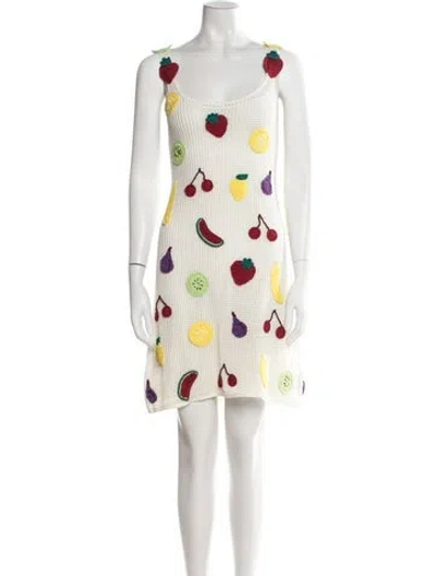 Pre-owned Staud Graphic Print Mini Dress In White