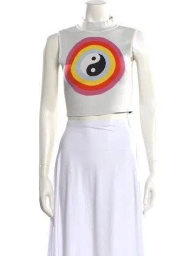 Pre-owned Staud Graphic Print Mock Neck Crop Top In Neutral